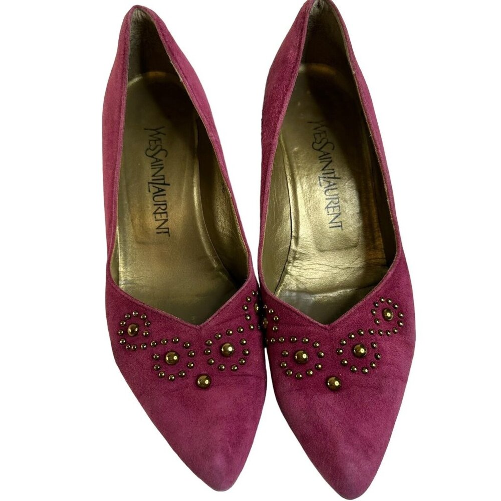 Vintage Saint Laurent YSL Pump Shoes Purple Sz US 6 EU 36 Stud Details Point Toe - Picture 1 of 16